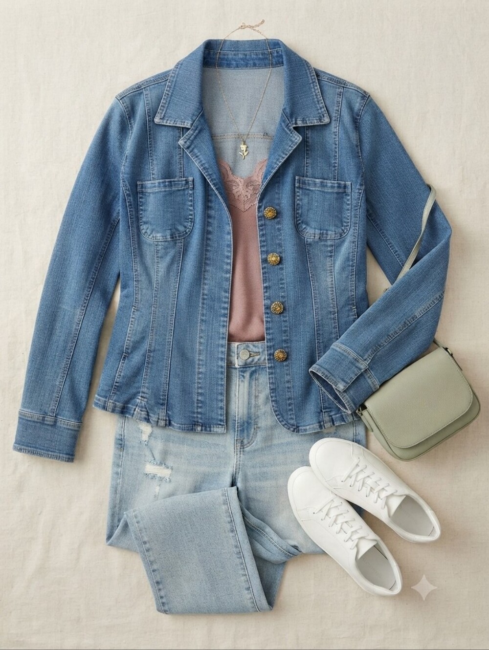 Y2K A.M.I. Fitted Jean Jacket With Jewel Embellished Buttons